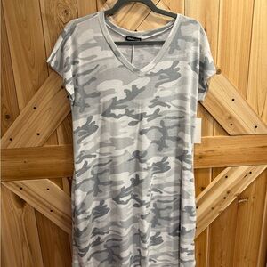 Gray Camo V-Neck T-Shirt Dress
